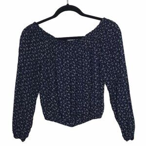 John Galt Brandy Melville Blue Floral Off The Shoulder Crop Top